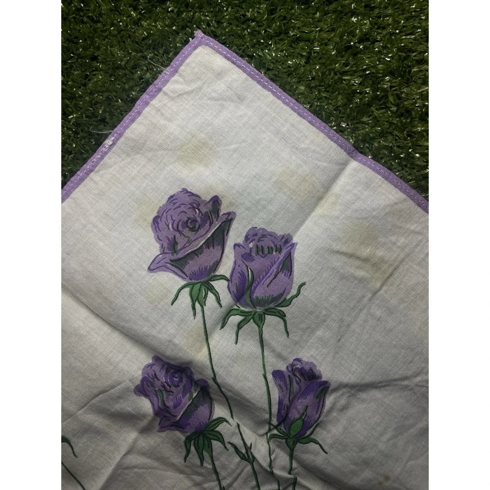 Set of 3 Vintage Floral Rose Handkerchiefs Lavender Blue Cotton Cottagecore‎